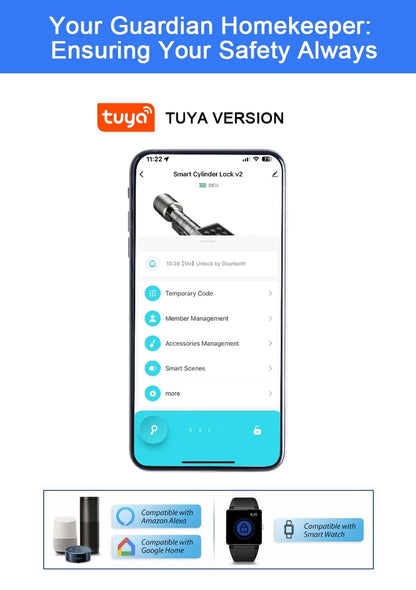 Tuya Fingerprint Cylinder Electronic Smart Door Lock with Digital Keypad, Code, and Key Card