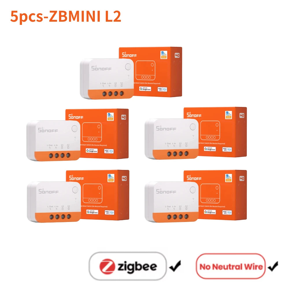 مفتاح SONOFF Mini R4/ZBMINI L2 الذكي Zigbee/Wi-Fi – تحكم ثنائي الاتجاه للمنزل الذكي، يعمل مع Alexa وGoogle Home وYandex Alice