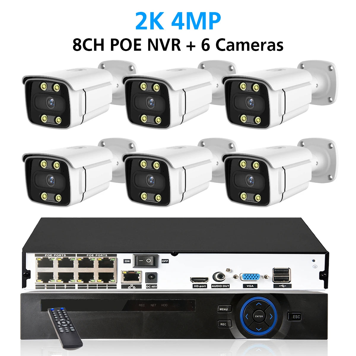 8CH POE NVR 4K Security Camera System 8MP Face Detect Color Night Vision IP Camera POE 2K Two Way Audio Video Surveillance Set