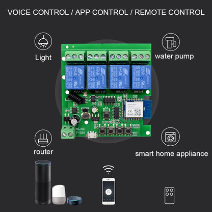 Tuya WiFi AC DC 7-32V 85-250V 12V 24V 220V 1/2/4 Channel Receiver – 10A 16A Relay for Wireless Control