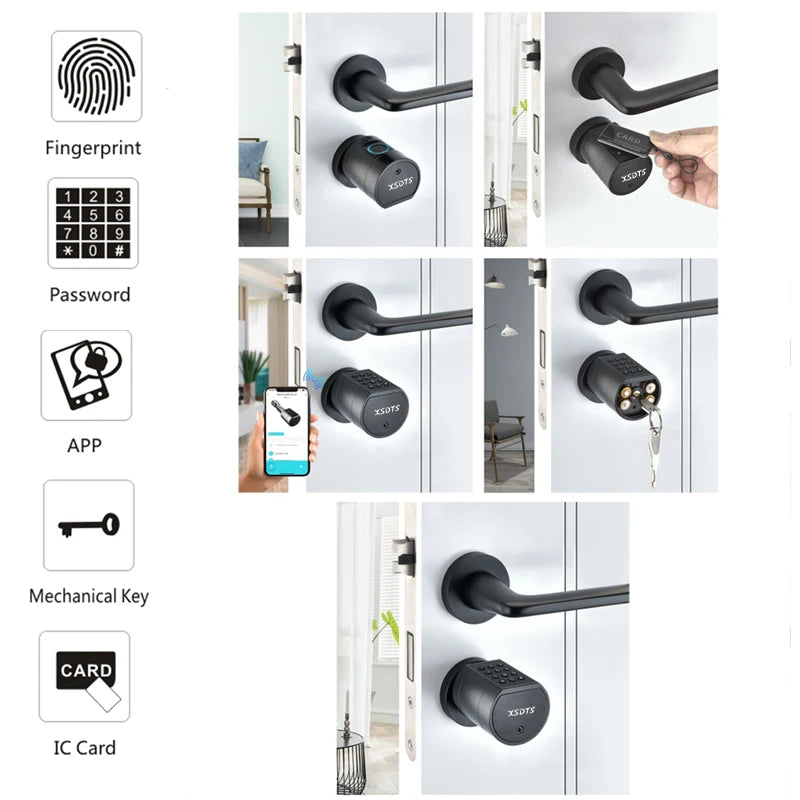 Tuya Fingerprint Cylinder Electronic Smart Door Lock with Digital Keypad, Code, and Key Card