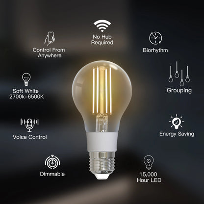 MOES WiFi Smart Filament Bulb LED Light Lamp (E27, Dimmable, 2700K-6500K) – Tuya, Alexa, Google Voice Control