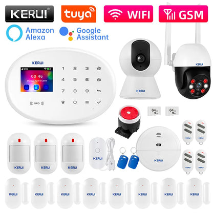 KERUI W202 Home Security Alarm Kit – WiFi GSM Alarm System, Tuya Smart Home, Door Sensor, Motion Detector, Protection, Remote Control