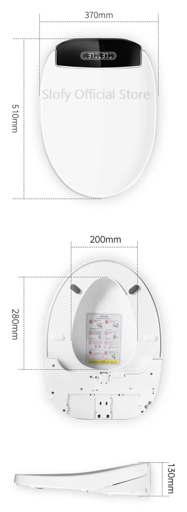 Smart Toilet Cover Bidet with Remote Control, Black LED Nightlight, Multiple Spray Modes, and Air Dryer