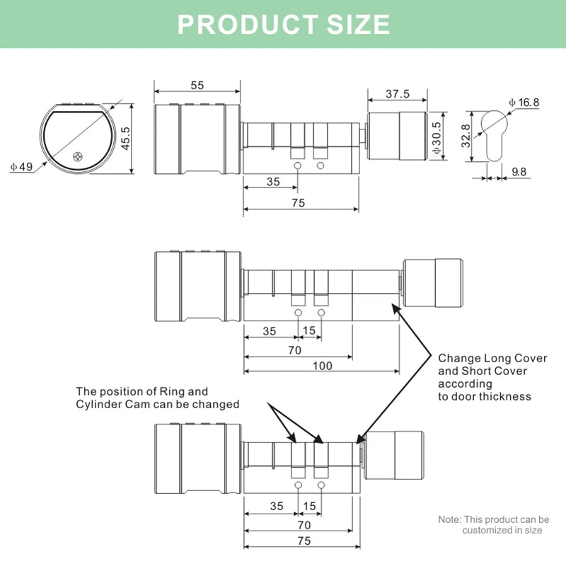 Tuya Fingerprint Cylinder Electronic Smart Door Lock with Digital Keypad, Code, and Key Card