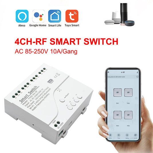 Tuya WiFi AC DC 7-32V 85-250V 12V 24V 220V 1/2/4 Channel Receiver – 10A 16A Relay for Wireless Control