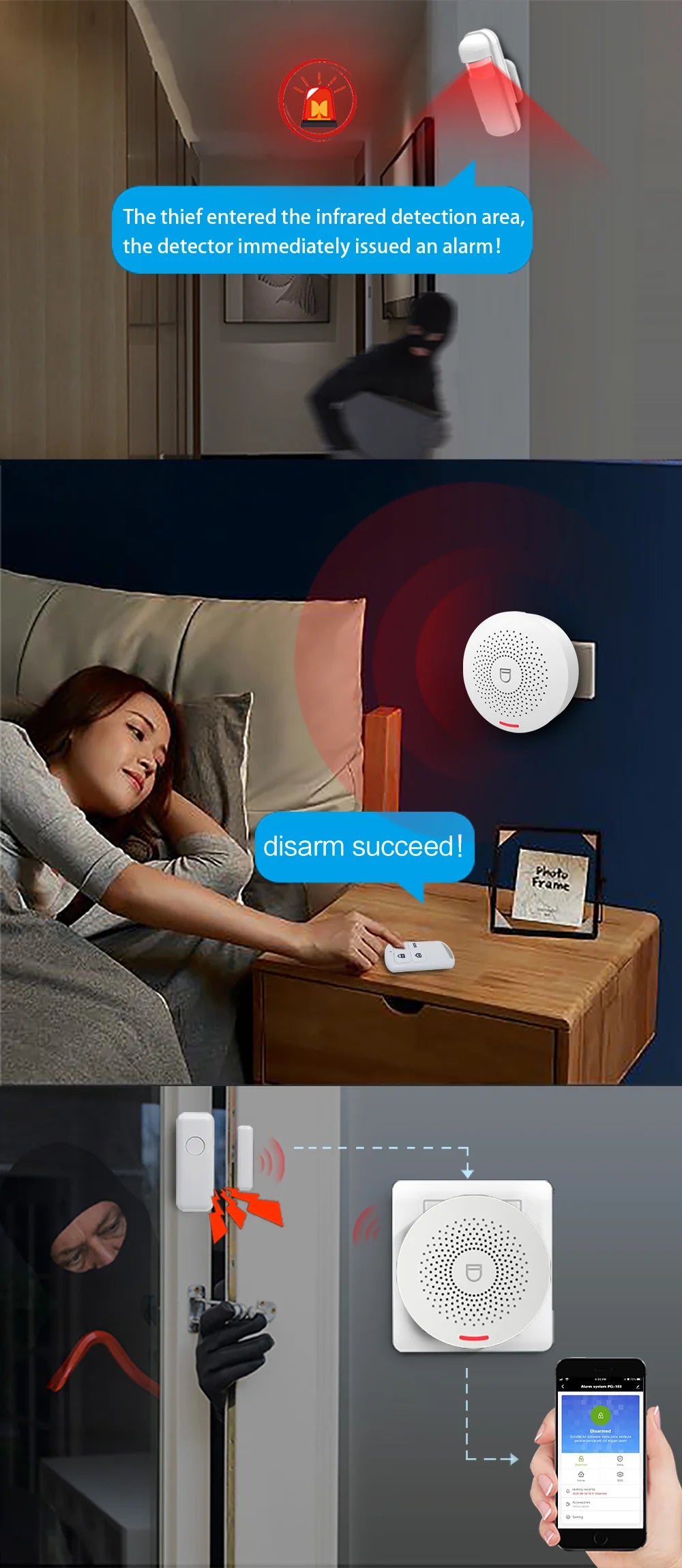 Tuya WiFi Door Alarm System – Wireless Smart Home Security with Siren, Door/Window Sensor, and Remote Control