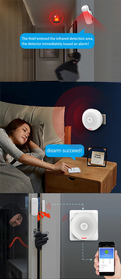 Tuya WiFi Door Alarm System – Wireless Smart Home Security with Siren, Door/Window Sensor, and Remote Control