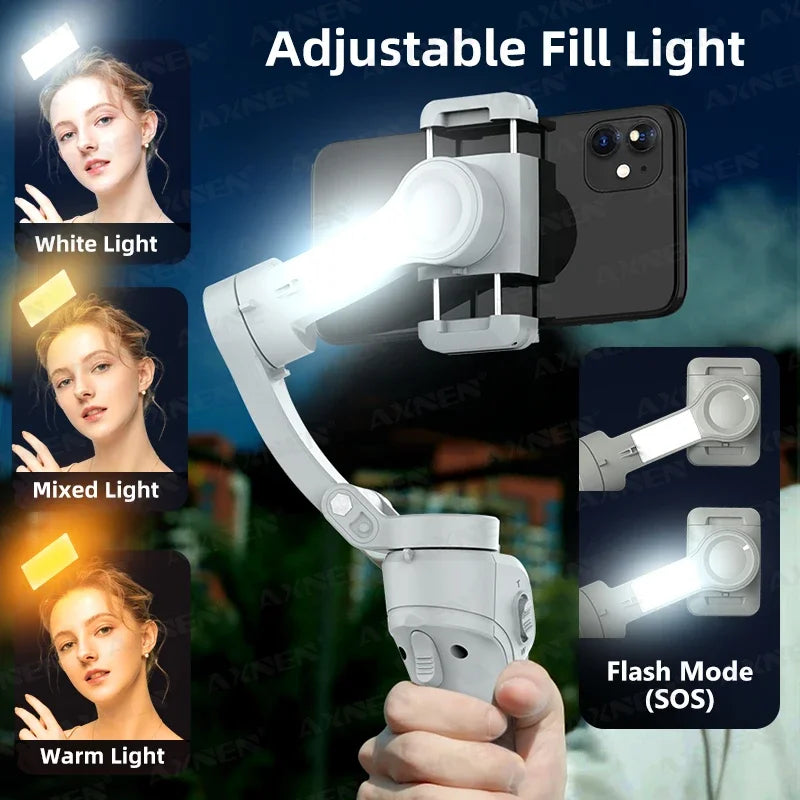 AXNEN Smart 3-Axis Handheld Gimbal Stabilizer for Smartphone with Fill Light for iPhone, Android, Face Tracking, TikTok Vlog Kit