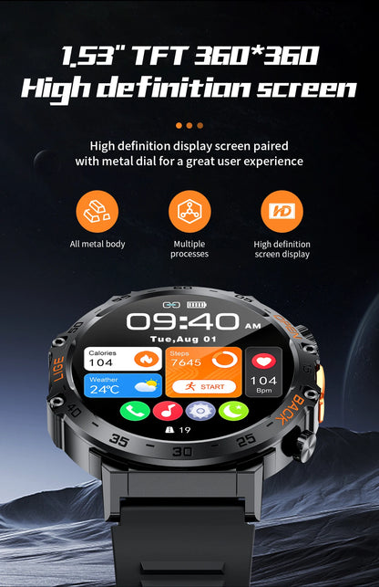 LIGE 2024 Smart Watch for Men – 360° AMOLED HD Screen, Waterproof Fitness Tracker with Flashlight