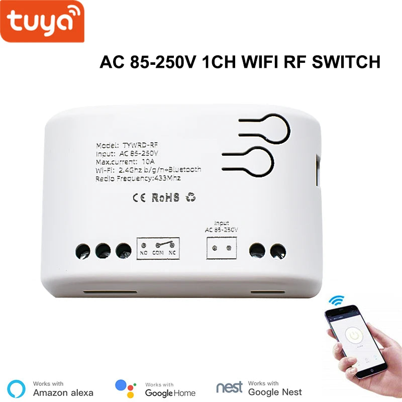 Tuya WiFi AC DC 7-32V 85-250V 12V 24V 220V 1/2/4 Channel Receiver – 10A 16A Relay for Wireless Control