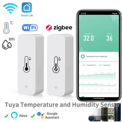 مستشعر درجة الحرارة والرطوبة Tuya ZigBee WiFi - مراقبة عن بعد عبر التطبيق، يعمل مع Alexa وGoogle Assistant