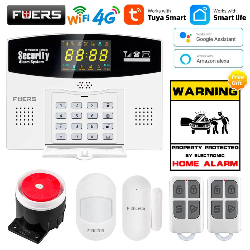 Fuers Tuya Smart WIFI 4G GSM Alarm System – Wireless Security with Motion Sensors, Alexa & Google Control