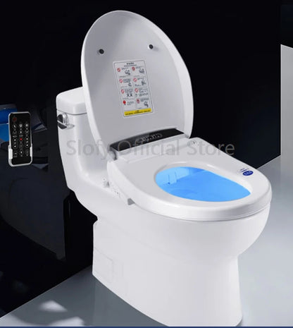 Smart Toilet Cover Bidet with Remote Control, Black LED Nightlight, Multiple Spray Modes, and Air Dryer