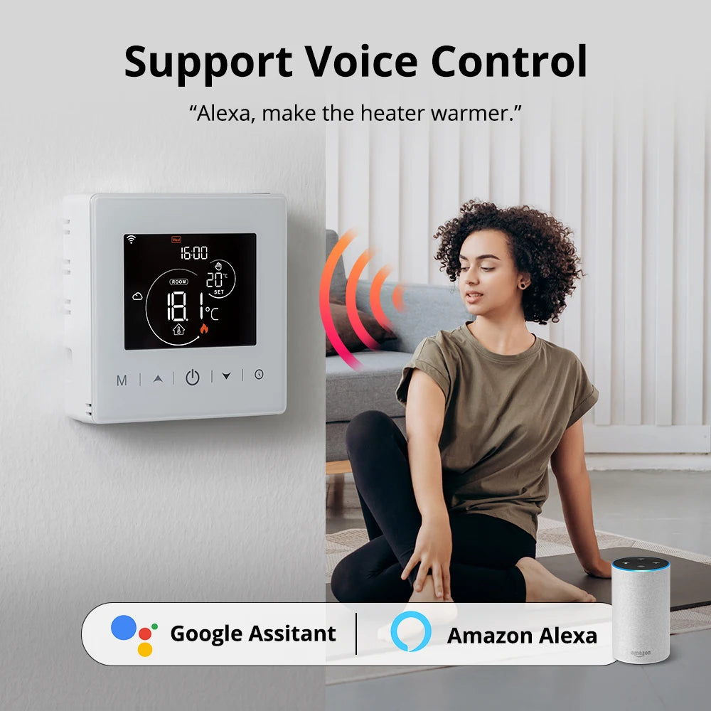 منظم حرارة Beok Smart Home Tuya WIFI – منظم حرارة يعمل بالبطارية لغلاية الغاز، يعمل مع Alexa وGoogle Home