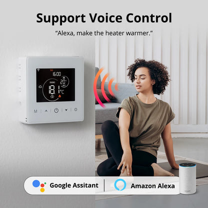 منظم حرارة Beok Smart Home Tuya WIFI – منظم حرارة يعمل بالبطارية لغلاية الغاز، يعمل مع Alexa وGoogle Home