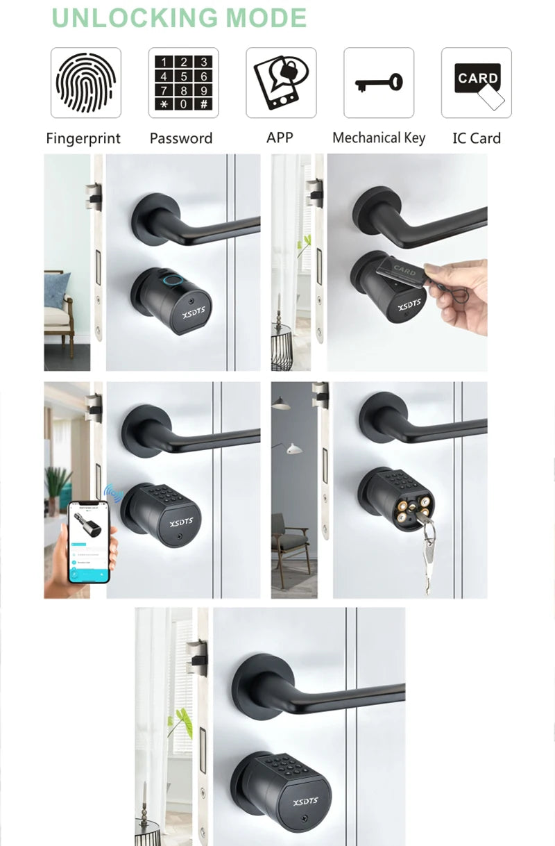 Tuya Fingerprint Cylinder Electronic Smart Door Lock with Digital Keypad, Code, and Key Card