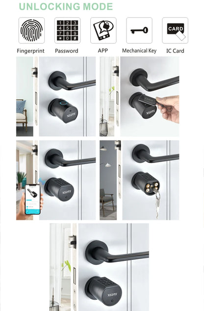 Tuya Fingerprint Cylinder Electronic Smart Door Lock with Digital Keypad, Code, and Key Card