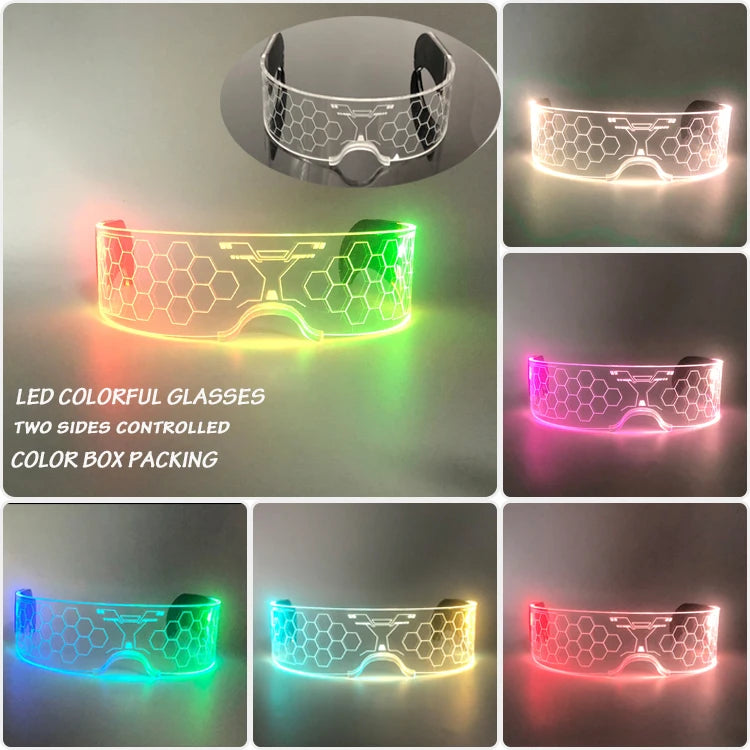 LED Visor Glasses – Light Up Cyberpunk Sunglasses for New Year, Robot Cosplay, and Parties