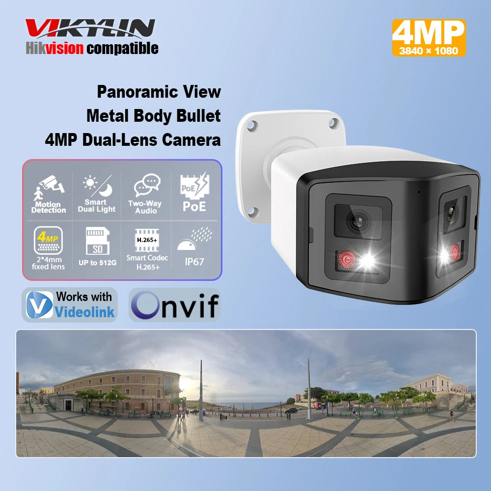 VIKYLIN 180° Panoramic View 4MP Dual-Lens PoE Security IP Camera CCTV Home Outdoor Video Surveillance