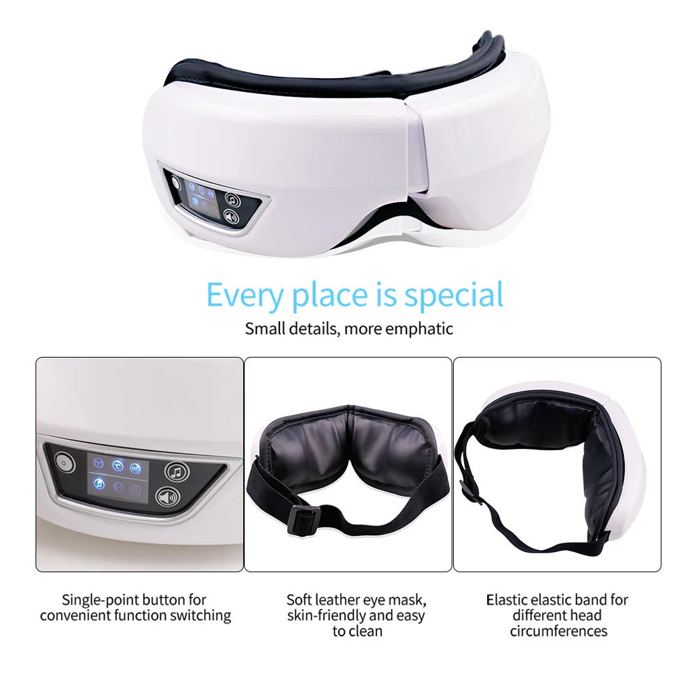 Eye Massager with Heat, Smart Airbag Vibration, Hot Compress, Music – Portable, Foldable Relaxation & Fatigue Relief