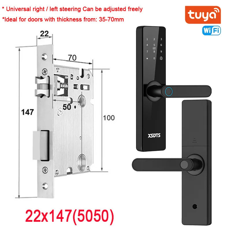 Tuya WiFi Electronic Smart Door Lock – Biometric Fingerprint, Smart Card, Password, Key Unlock & USB Emergency Charge