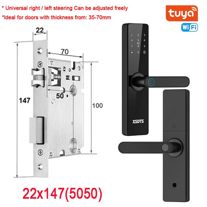 Tuya WiFi Electronic Smart Door Lock – Biometric Fingerprint, Smart Card, Password, Key Unlock & USB Emergency Charge