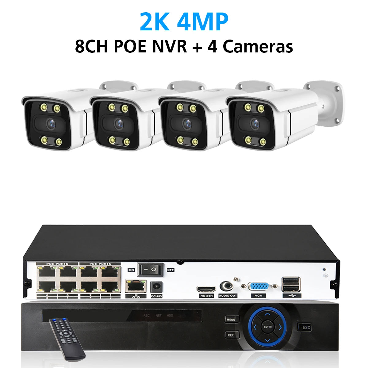 8CH POE NVR 4K Security Camera System 8MP Face Detect Color Night Vision IP Camera POE 2K Two Way Audio Video Surveillance Set