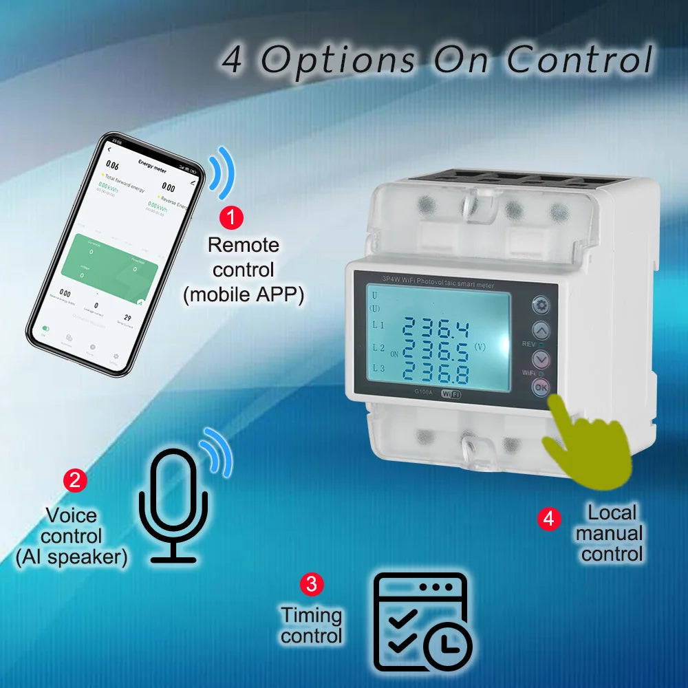 عداد الطاقة Tuya WiFi Smart 3-Phase 380V 100A ثنائي الاتجاه