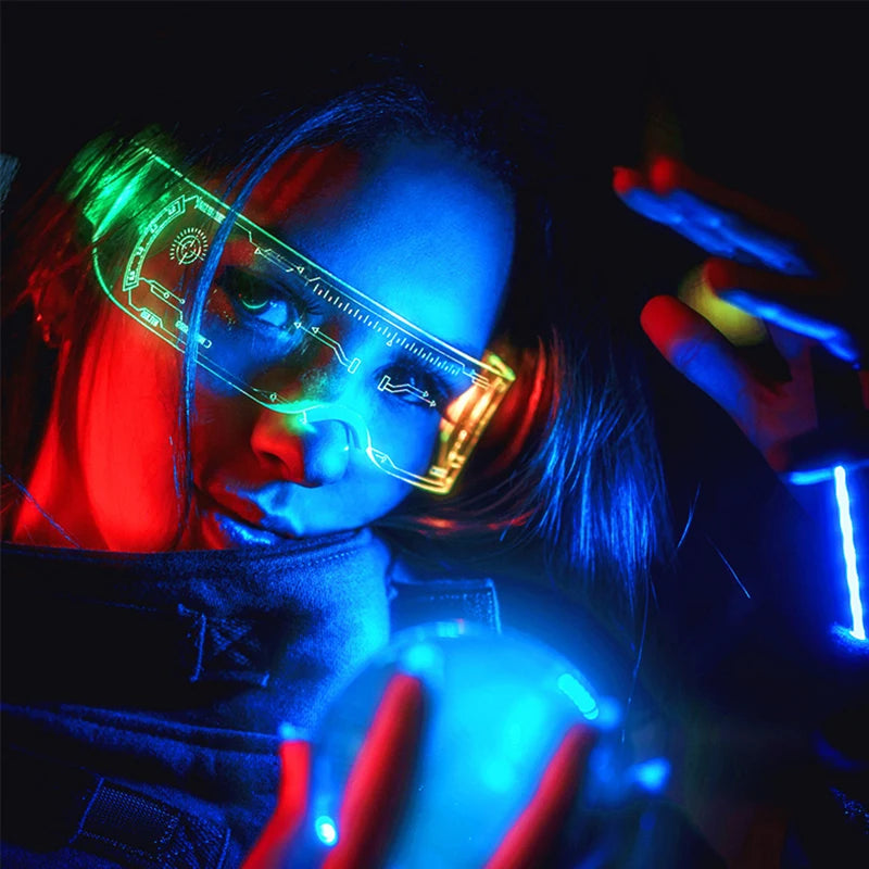 LED Visor Glasses – Light Up Cyberpunk Sunglasses for New Year, Robot Cosplay, and Parties