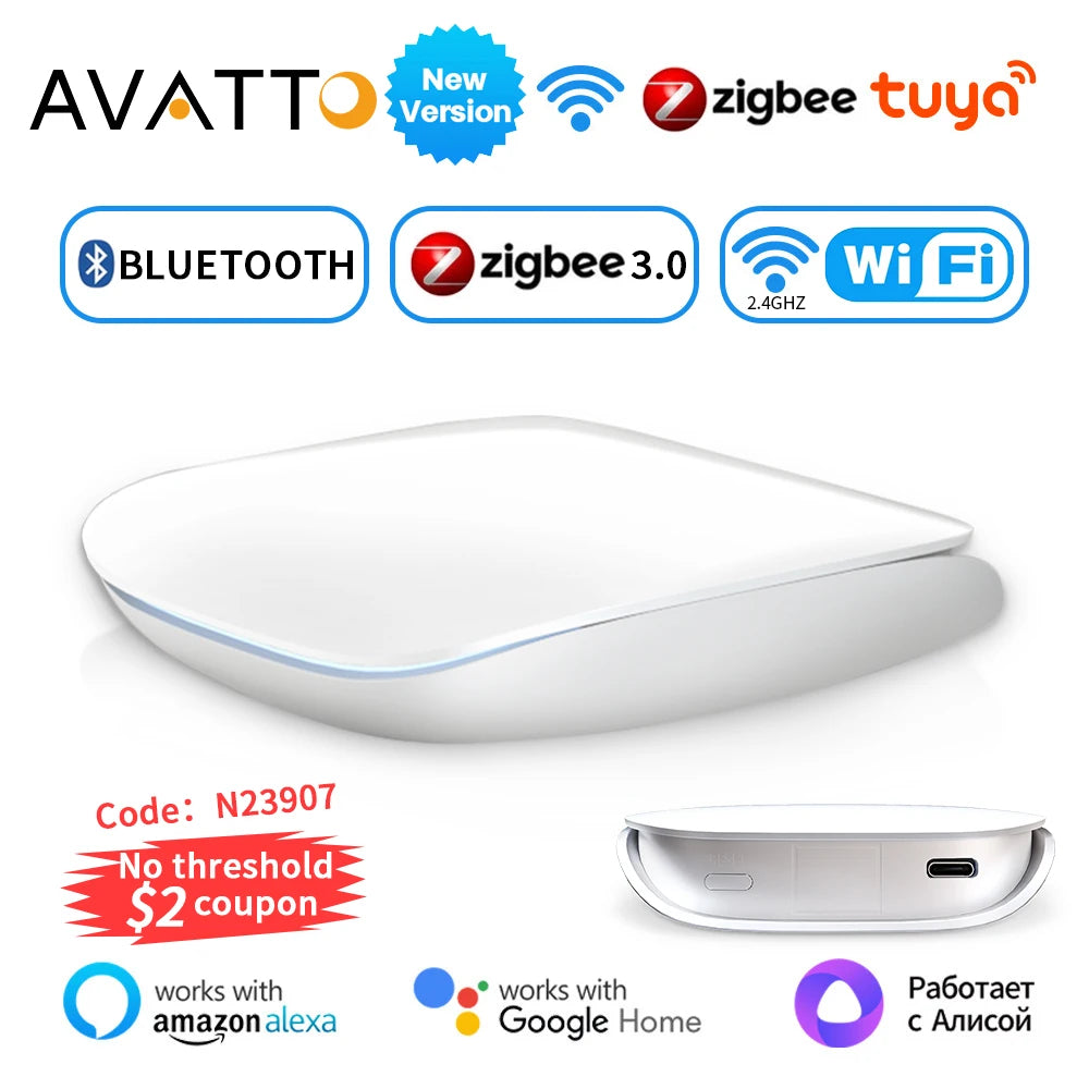 AVATTO Tuya ZigBee 3.0/BLE Smart Gateway Hub Multi-model Smart Home Bridge Wireless Remote Controller For Alexa, Google Home