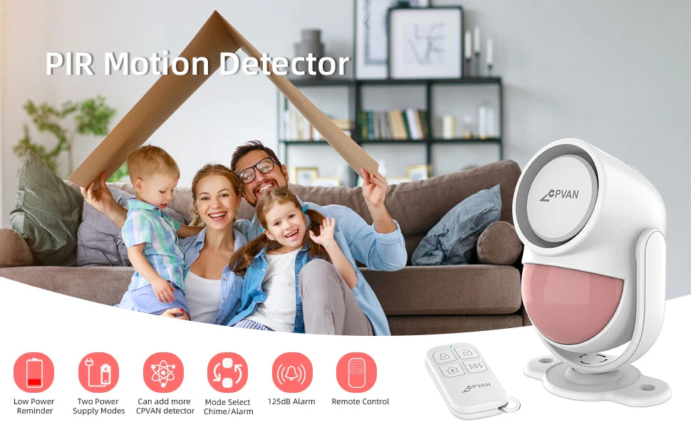 CPVAN Motion Detector for Home Burglary Security Protection – Wireless Motion Sensor with Door Sensor Alarm and Remote Control