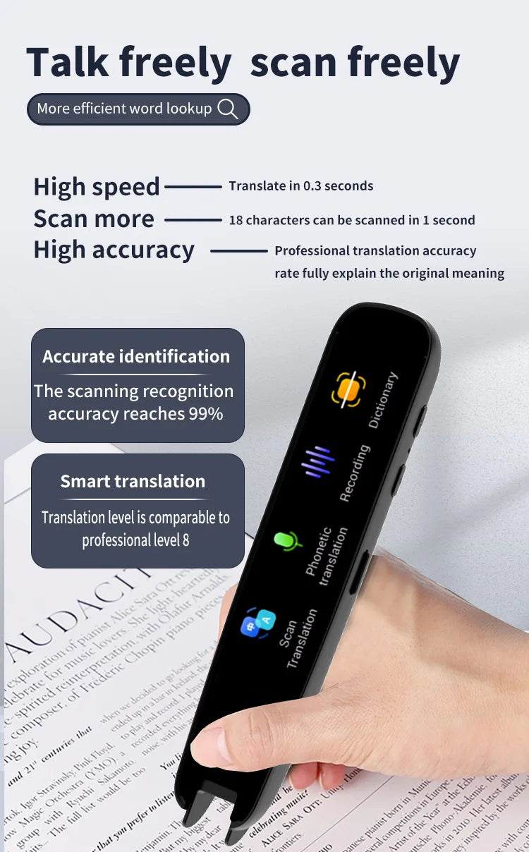 Offline Translation Pen for Teacher-Student Dictionary, English Intelligent Scanning Point Reading, 123 Languages Translator Pen