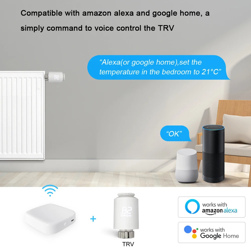 Tuya Smart ZigBee TRV Radiator Actuator Valve Thermostatic Radiator Valve Temperature Controller – Works with Alexa & Google Home