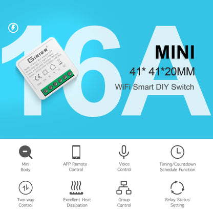 16A Mini Wi-Fi Smart Switch | DIY 2-Way Control, Alexa & Google Assistant Compatible