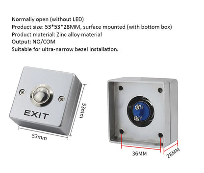 Ximiir Door Exit Release Button Zinc Alloy Panel for Door Access Control System