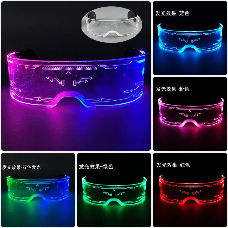 LED Visor Glasses – Light Up Cyberpunk Sunglasses for New Year, Robot Cosplay, and Parties