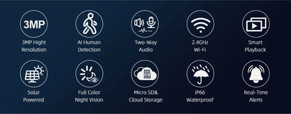كاميرا مراقبة لاسلكية تعمل بالطاقة الشمسية بدقة 3 ميجا بكسل من Techage – كشف الإنسان بالذكاء الاصطناعي والصوت ثنائي الاتجاه