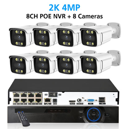 8CH POE NVR 4K Security Camera System 8MP Face Detect Color Night Vision IP Camera POE 2K Two Way Audio Video Surveillance Set