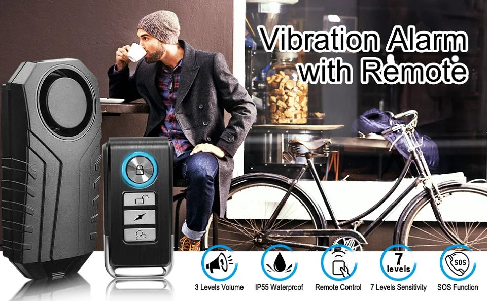 ELECTOP Bicycle Alarm – 113dB Anti-Theft Wireless Vibration with Remote Control