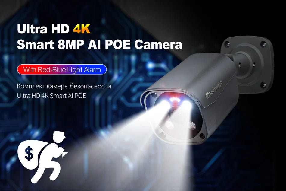 Techage 8MP 4K POE IP Camera – Face Detection, Color Night Vision & Two-Way Audio