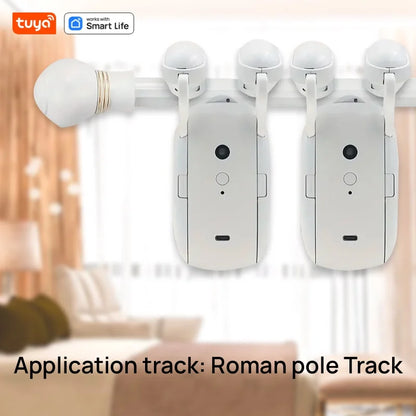 2PCS Bluetooth Tuya Smart Curtain Robot | Roman Rod Track | App Control (No Remote Control)