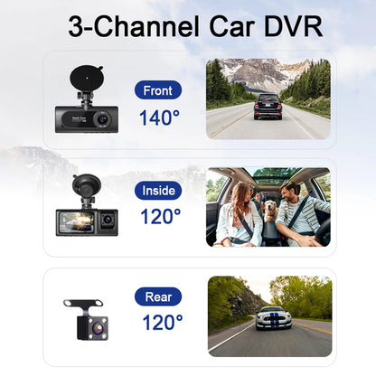 3-Channel Car DVR 1080P Dash Cam with 3-Lens, Night Vision & Parking Monitor