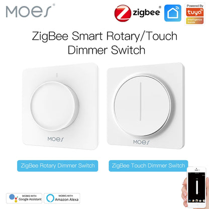 مفتاح تعتيم الإضاءة الذكي الجديد ZigBee دوار/لمسي يعمل مع تطبيق Smart Life/Tuya للتحكم عن بعد ويعمل مع Alexa ومساعدي Google Voice في الاتحاد الأوروبي