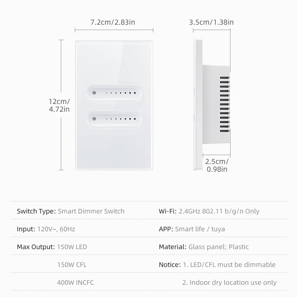 AVATTO Tuya WiFi Smart Dimmer Switch 1/2 Gang Dimmer Light Switch Touch Panel APP Remote Control for Alexa, Google Home