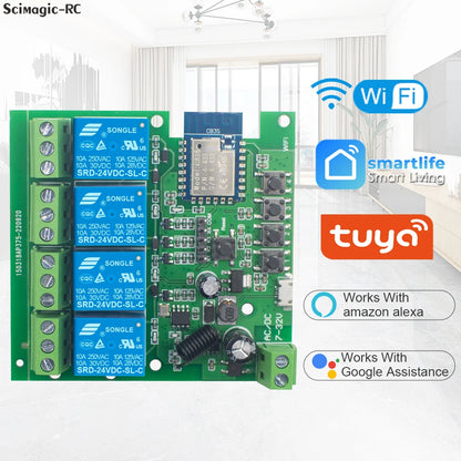 Tuya WiFi AC DC 7-32V 85-250V 12V 24V 220V 1/2/4 Channel Receiver – 10A 16A Relay for Wireless Control