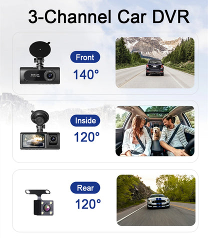 3-Channel Car DVR 1080P Dash Cam with 3-Lens, Night Vision & Parking Monitor