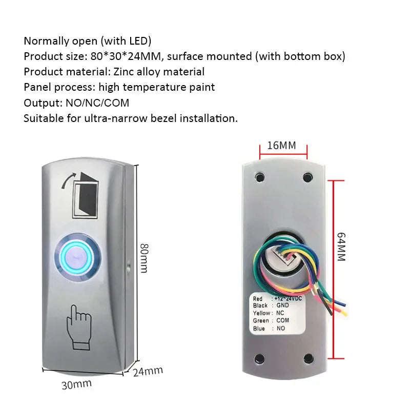 Ximiir Door Exit Release Button Zinc Alloy Panel for Door Access Control System