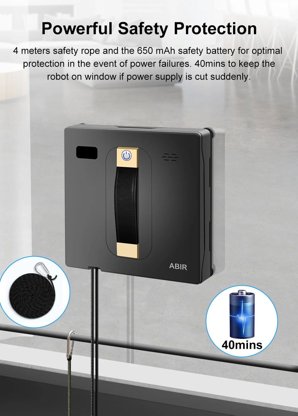 ABIR WD8 Robot Window Cleaner – Dual Water Spray, Smart Memory, High Vacuum Suction, Laser Sensor, Home Glass Cleaning Robot