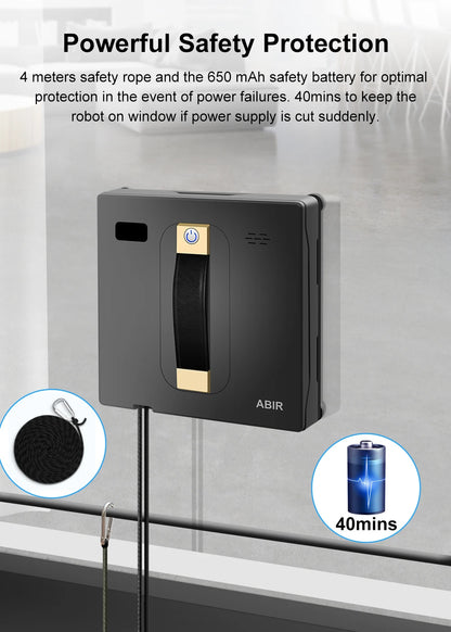 ABIR WD8 Robot Window Cleaner – Dual Water Spray, Smart Memory, High Vacuum Suction, Laser Sensor, Home Glass Cleaning Robot